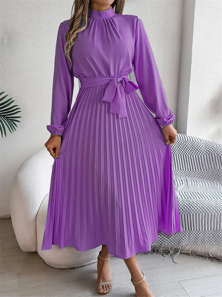 Katrine – Rochie Lungă Elegantă Fustă Plisată Talie Înaltă, Confortabilă