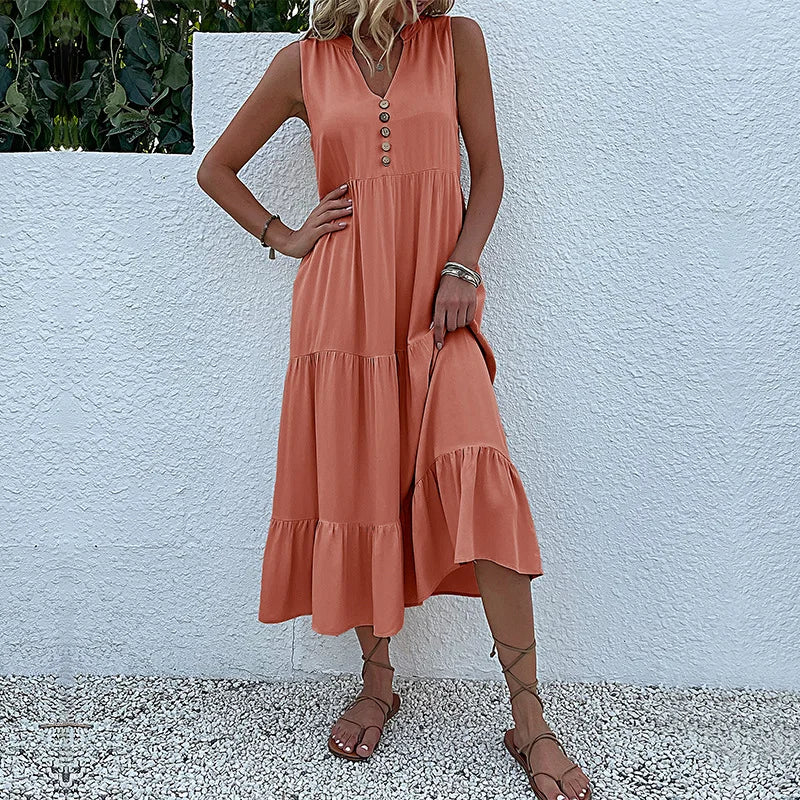 Alma – Rochie Maxi Damă Lejeră și Elegantă cu Decolteu în V