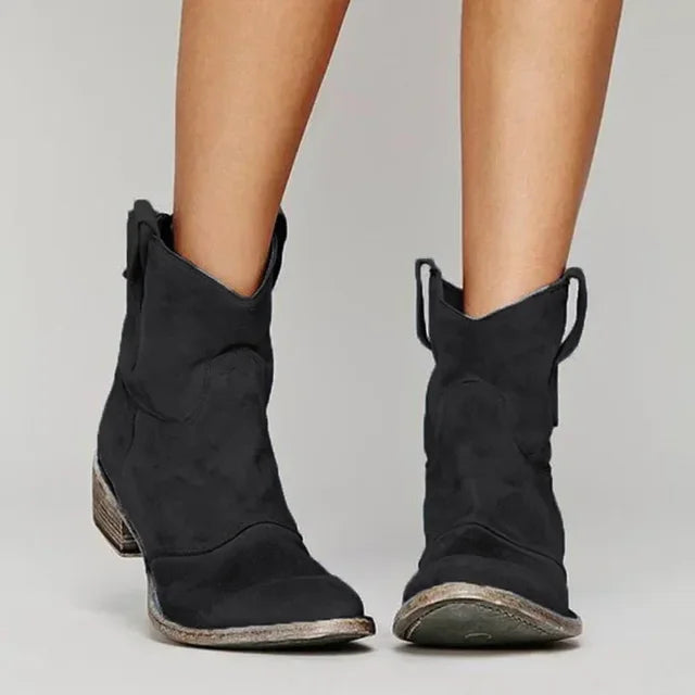 Phoebe – Bocanci de Damă Cowboy Ankle Vintage cu Toc Bloc