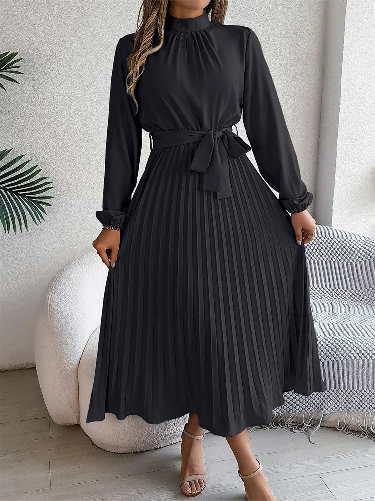 Katrine – Rochie Lungă Elegantă Fustă Plisată Talie Înaltă, Confortabilă