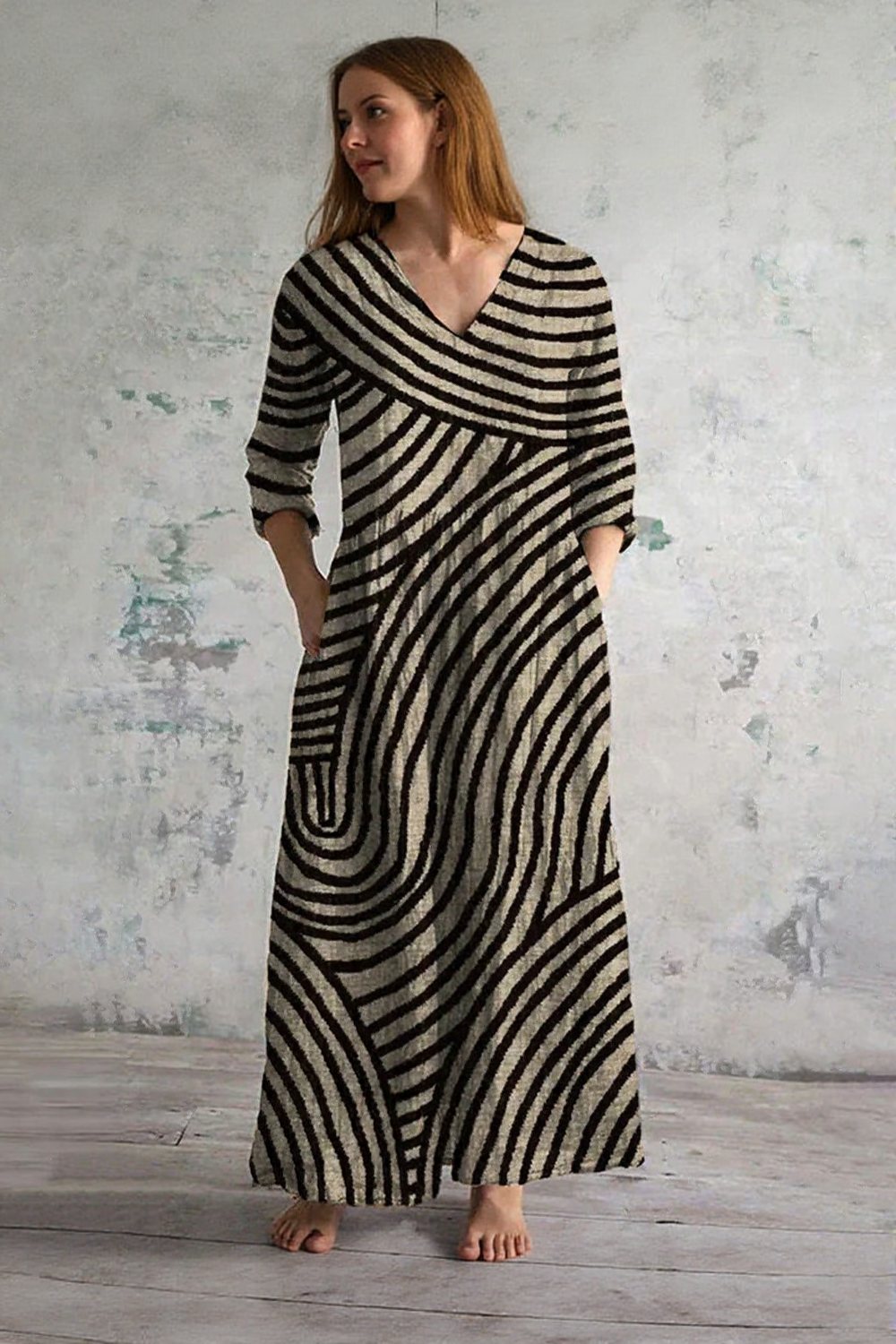 Belinda™ | Rochie maxi cu dungi și decolteu în V