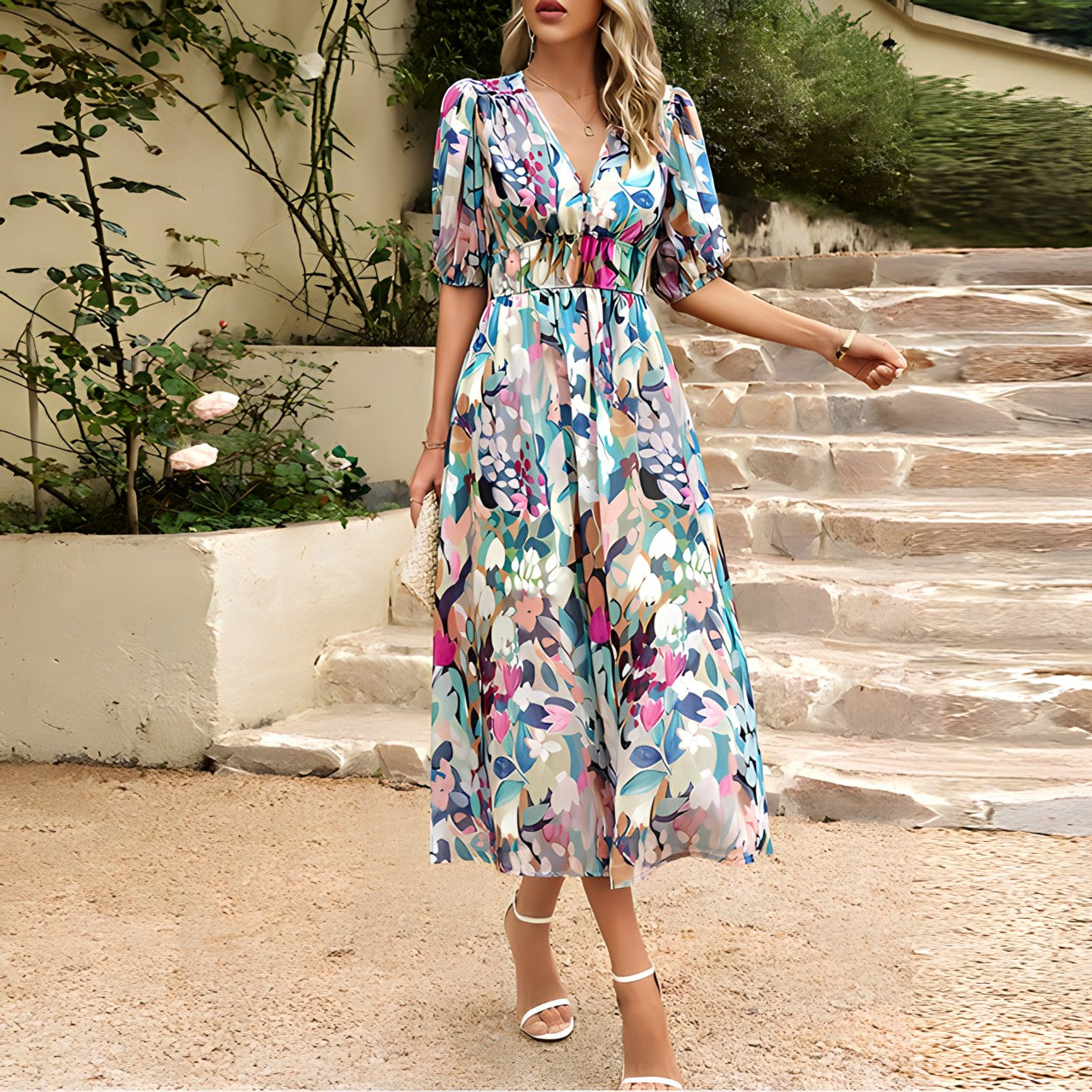 Jenny – Rochie midi cu decolteu în V