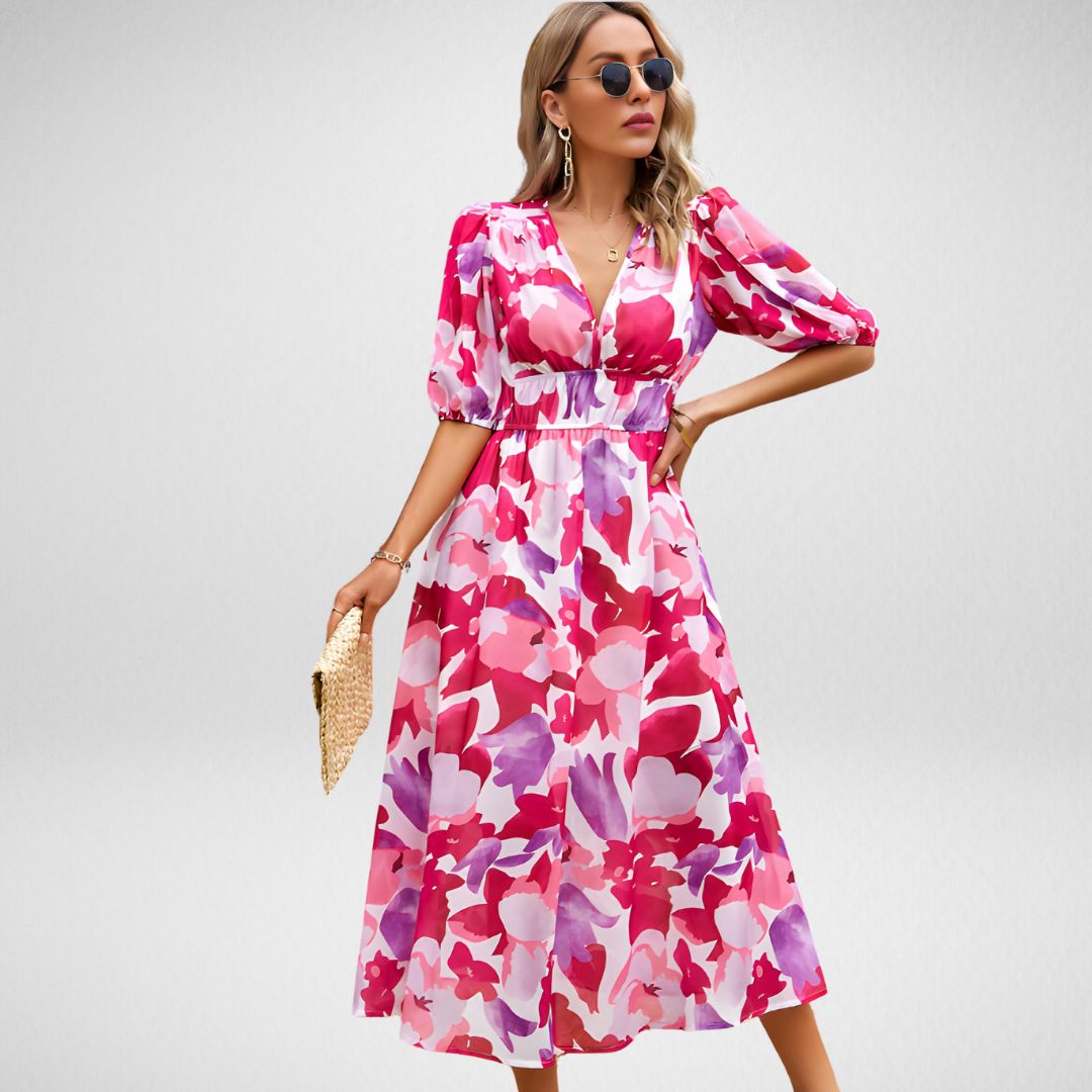Giuliana – Rochie de Damă Elegantă Midi cu Decolteu în V și Croială Ajustată
