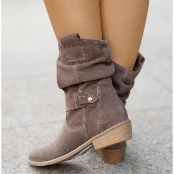 Alexis – Botine de Damă din Suede cu Toc Jos Elegant