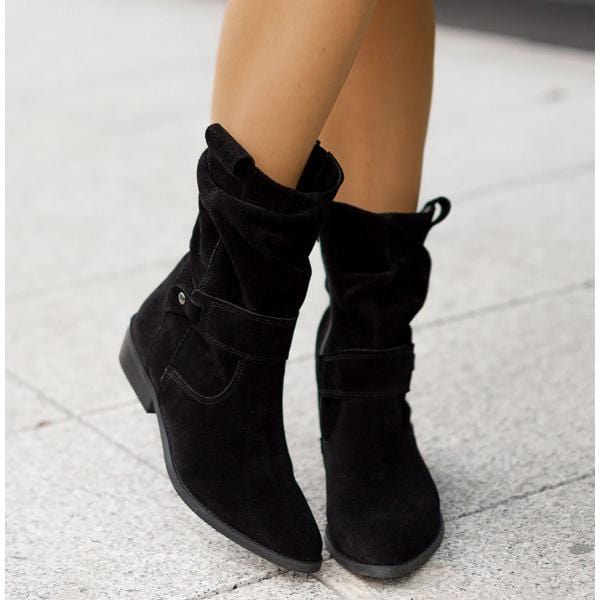 Alexis – Botine de Damă din Suede cu Toc Jos Elegant