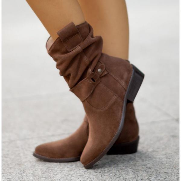 Alexis – Botine de Damă din Suede cu Toc Jos Elegant