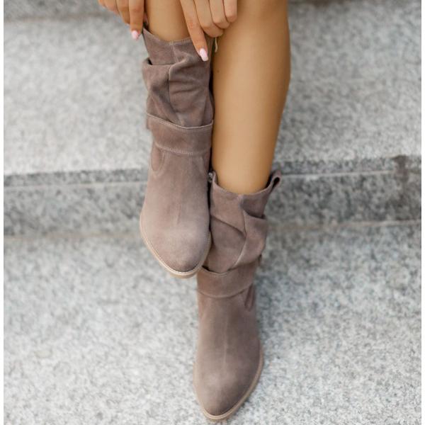 Alexis – Botine de Damă din Suede cu Toc Jos Elegant