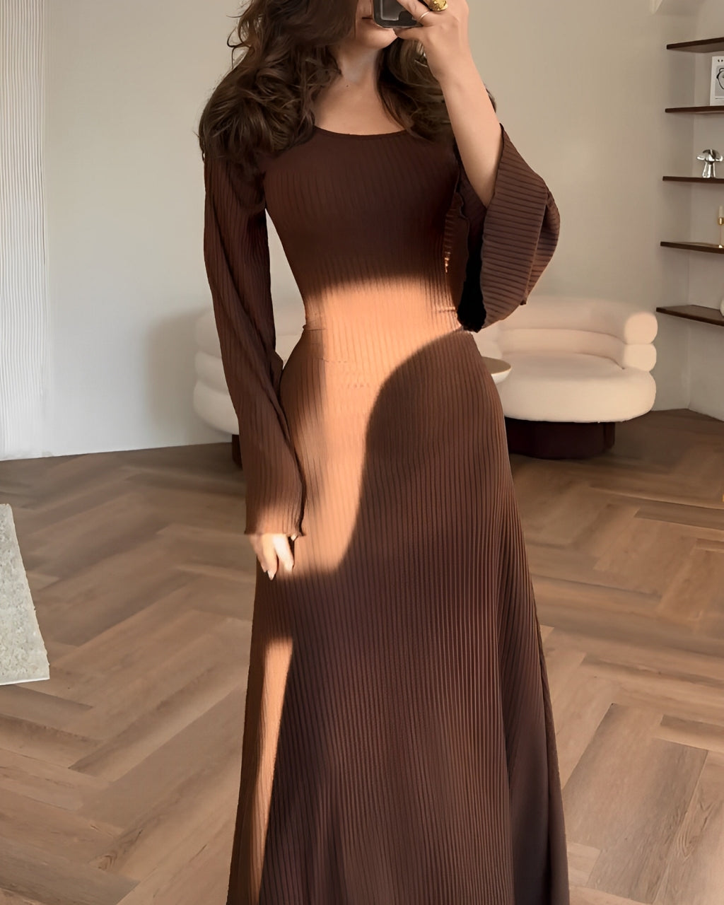 Nora™ | Rochie maxi din jacard cu mâneci