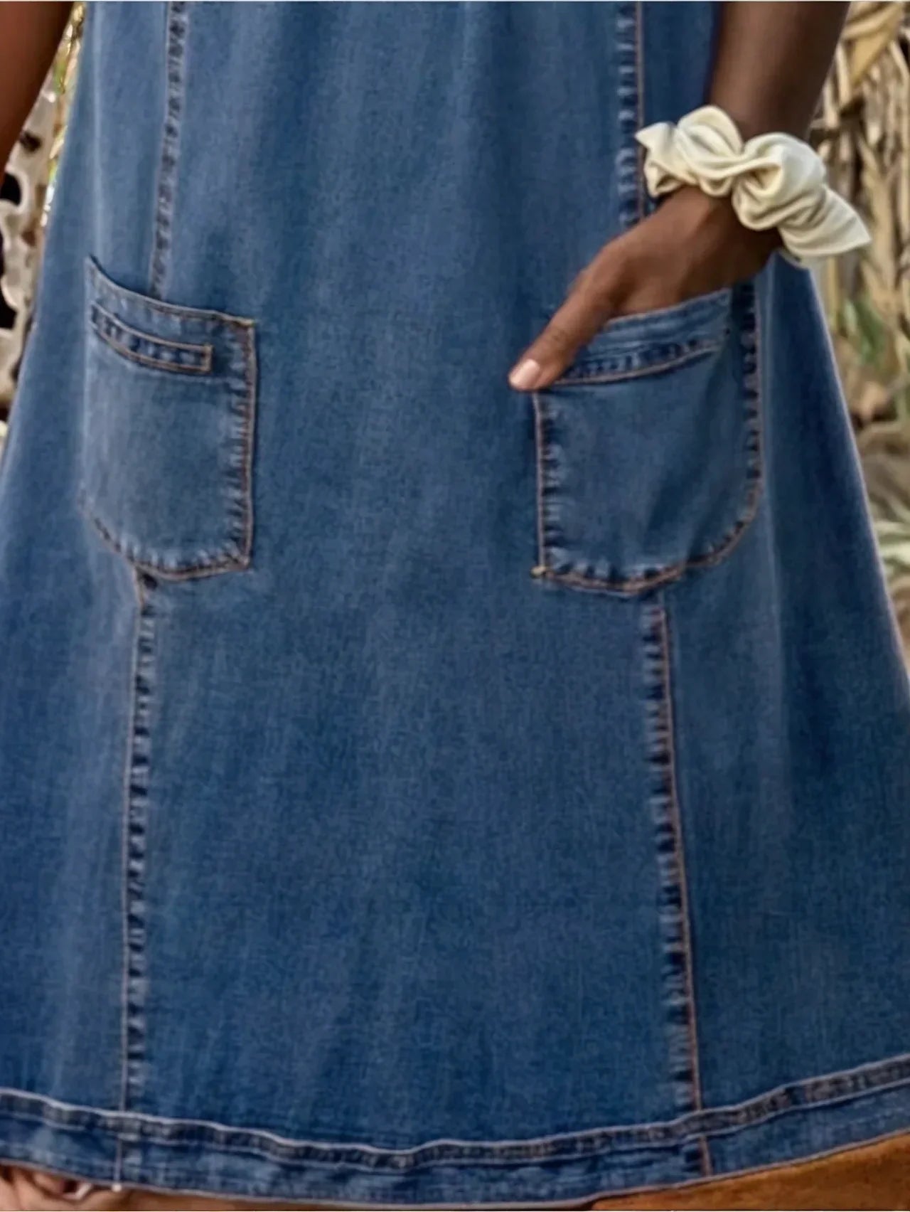 Raquel™ | Rochie tunică din denim cu buzunare
