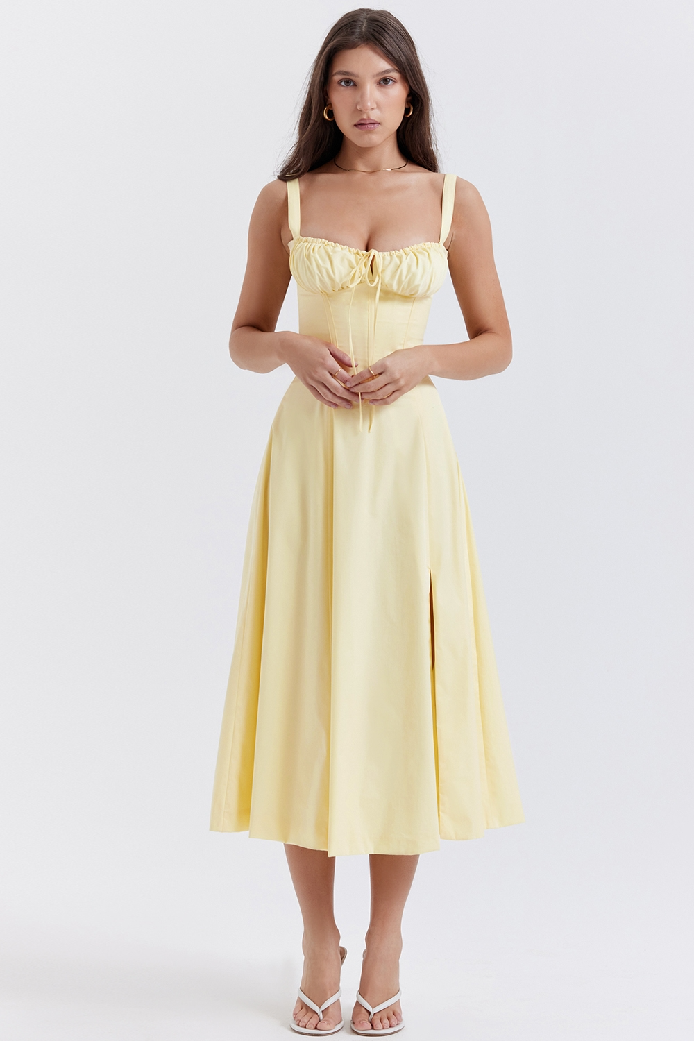 Vivienne – Rochie Midi de Damă cu Corset Romantic Bleumarin