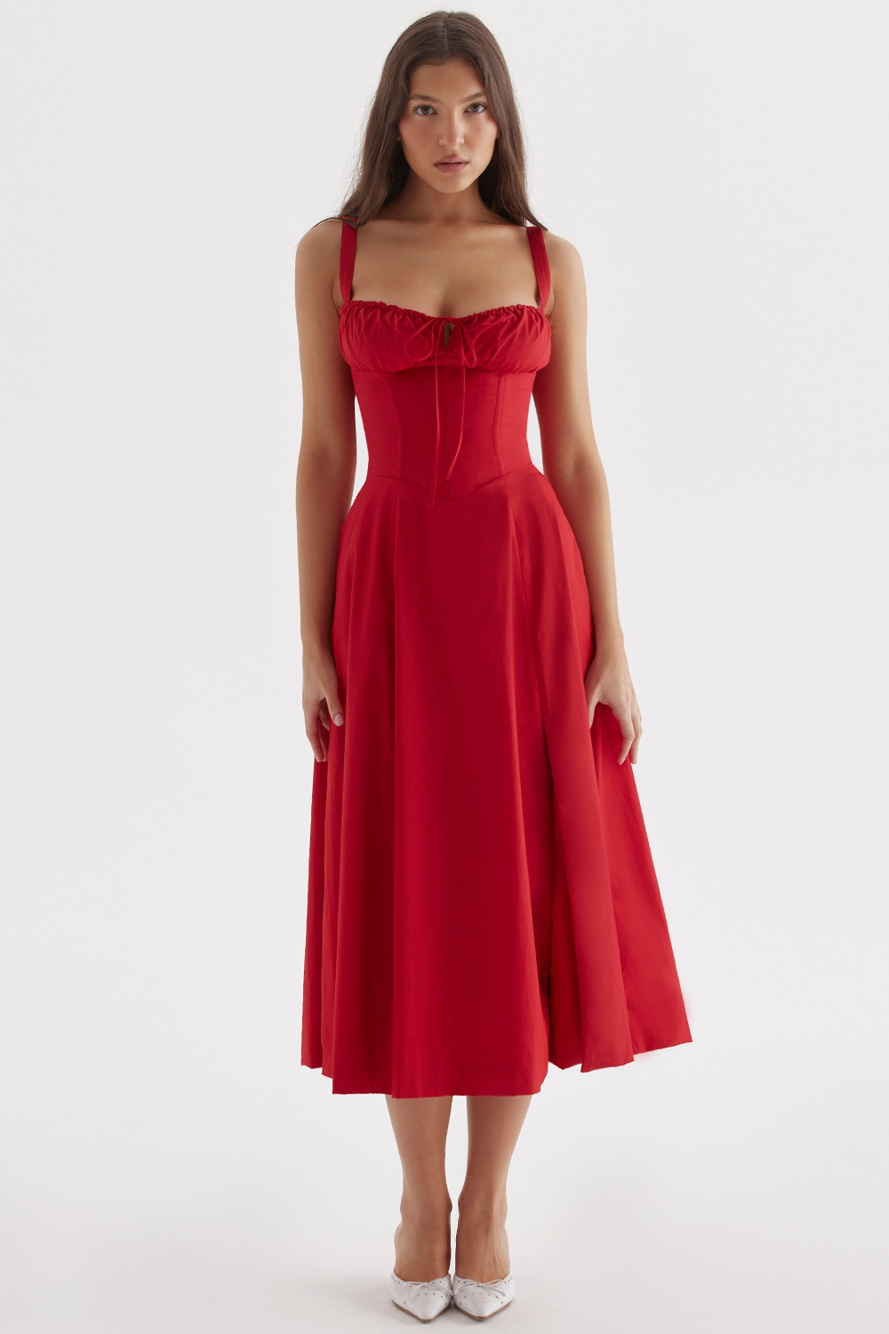 Vivienne – Rochie Midi de Damă cu Corset Romantic Bleumarin