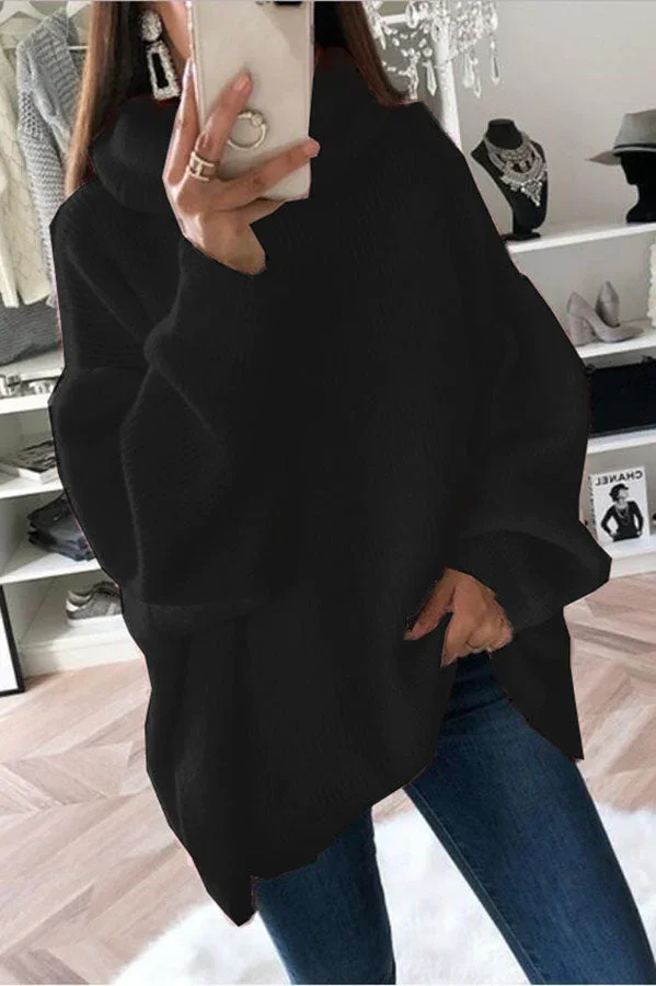 Ella - Pulover Oversized cu Mâneci Lungi și Guler Larg