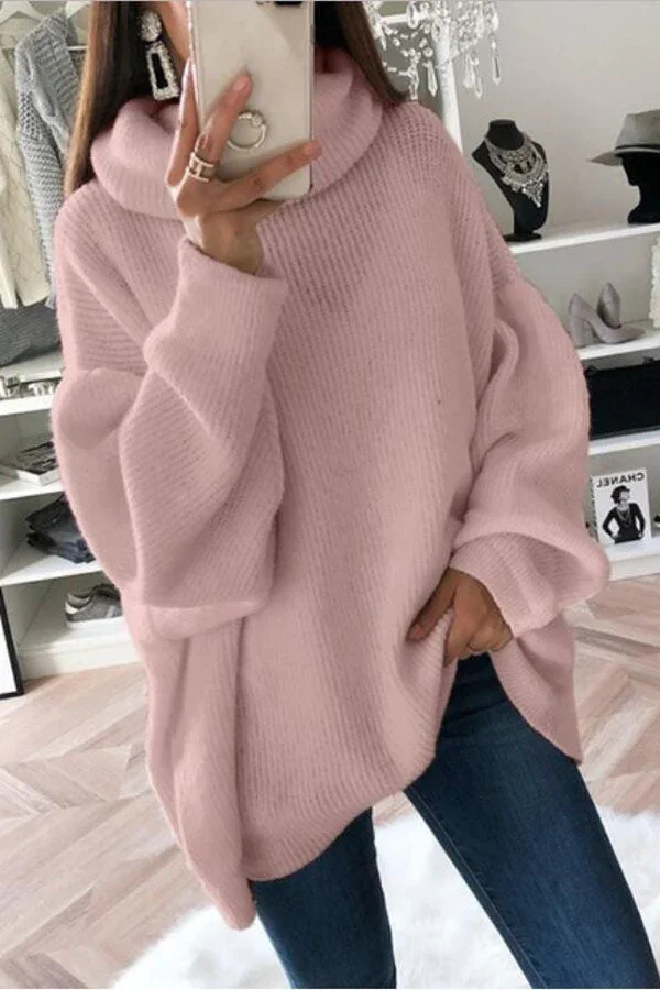 Ella - Pulover Oversized cu Mâneci Lungi și Guler Larg