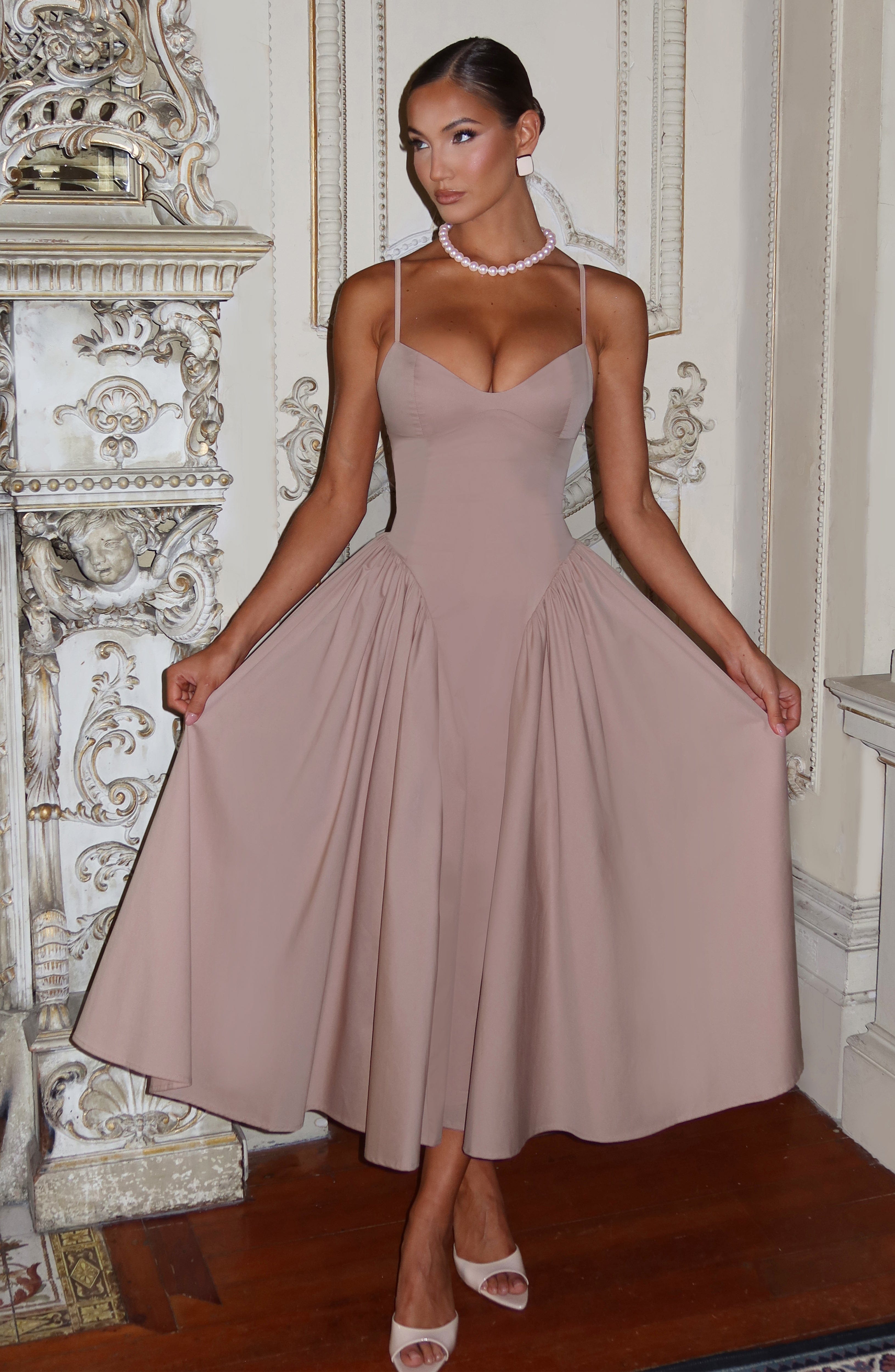 Luminara – Rochie Midi de Damă Elegantă cu Top Ajustat și Fustă Voluminoasă