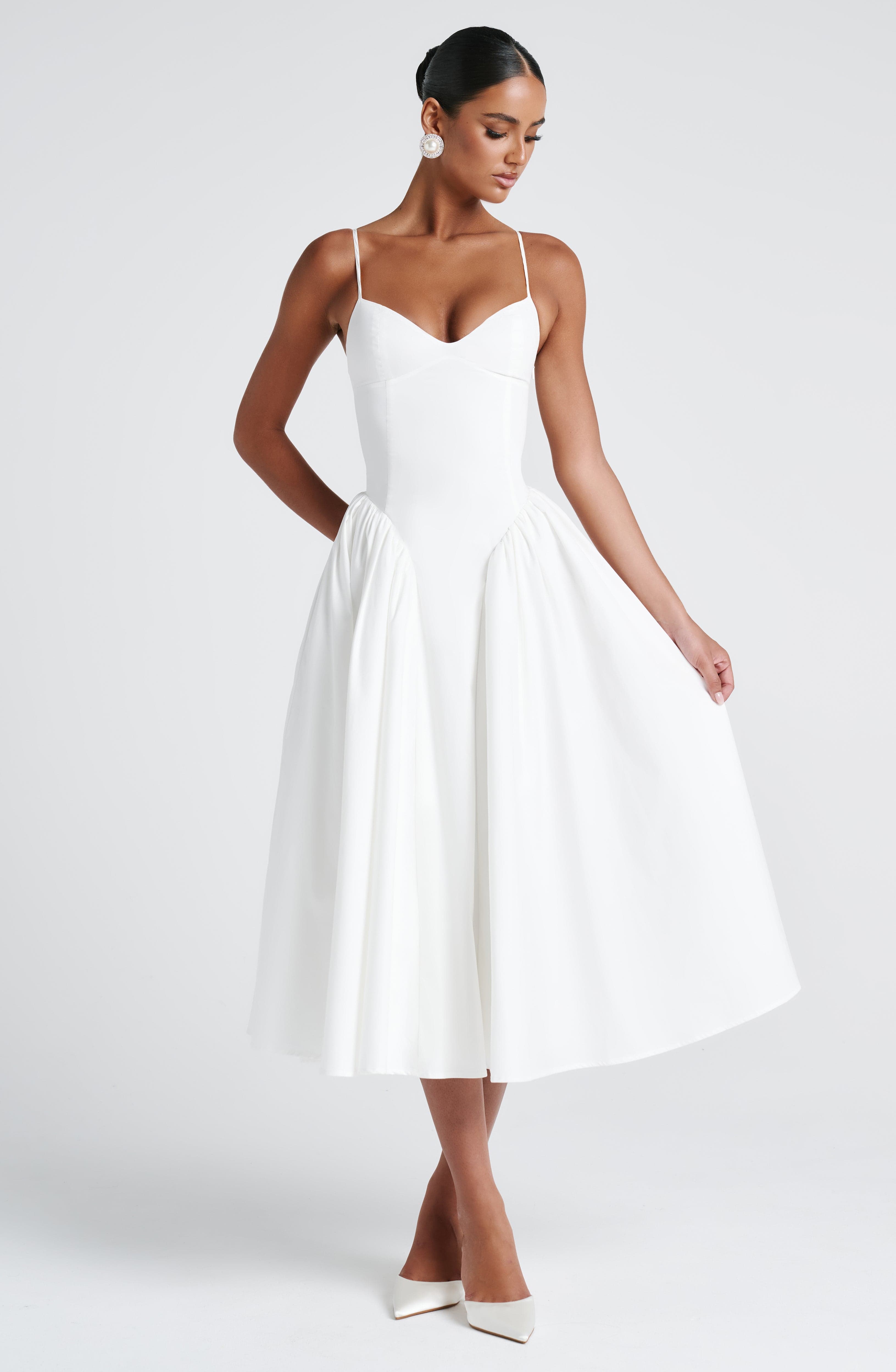Luminara – Rochie Midi de Damă Elegantă cu Top Ajustat și Fustă Voluminoasă