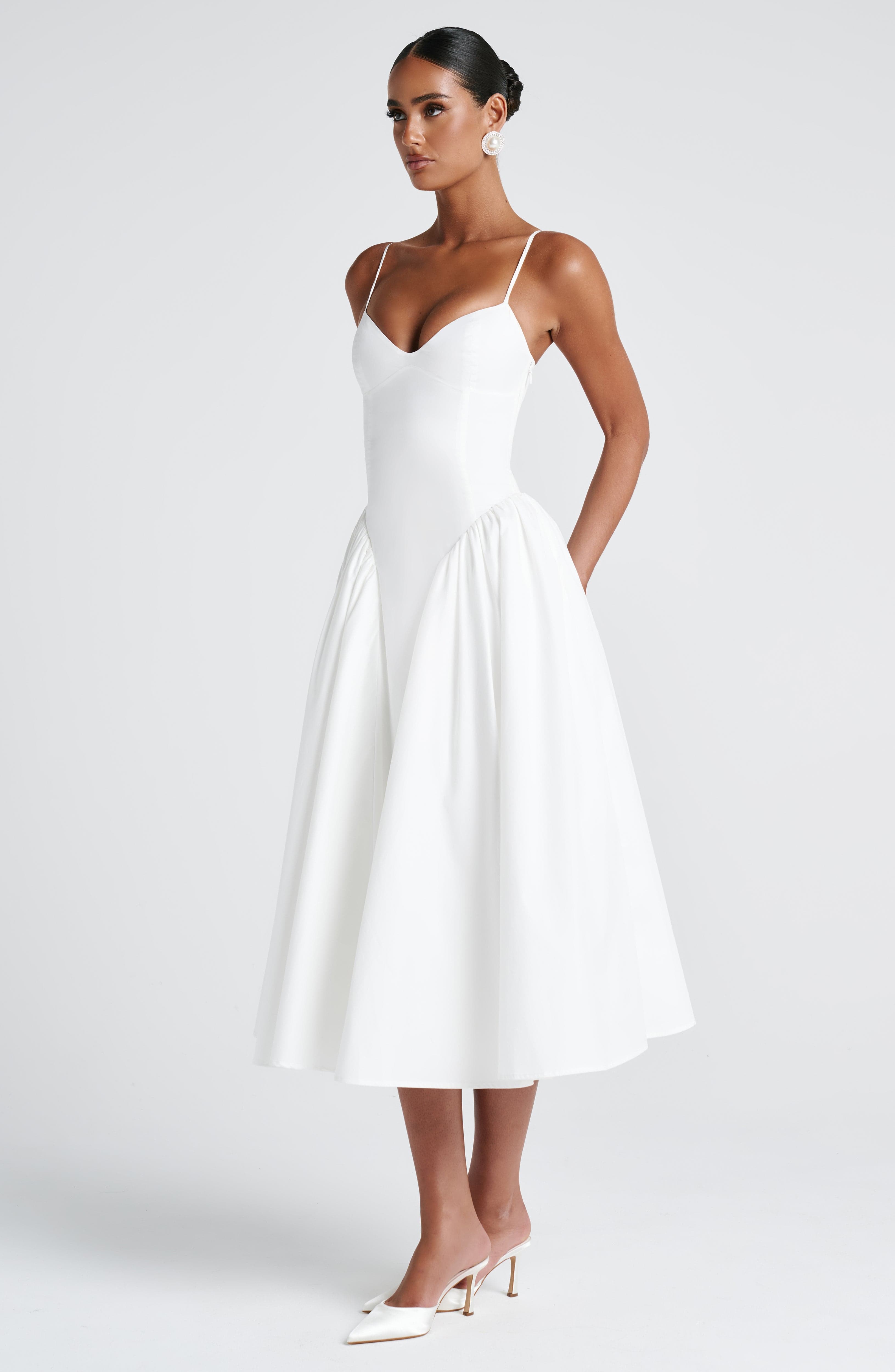 Luminara – Rochie Midi de Damă Elegantă cu Top Ajustat și Fustă Voluminoasă