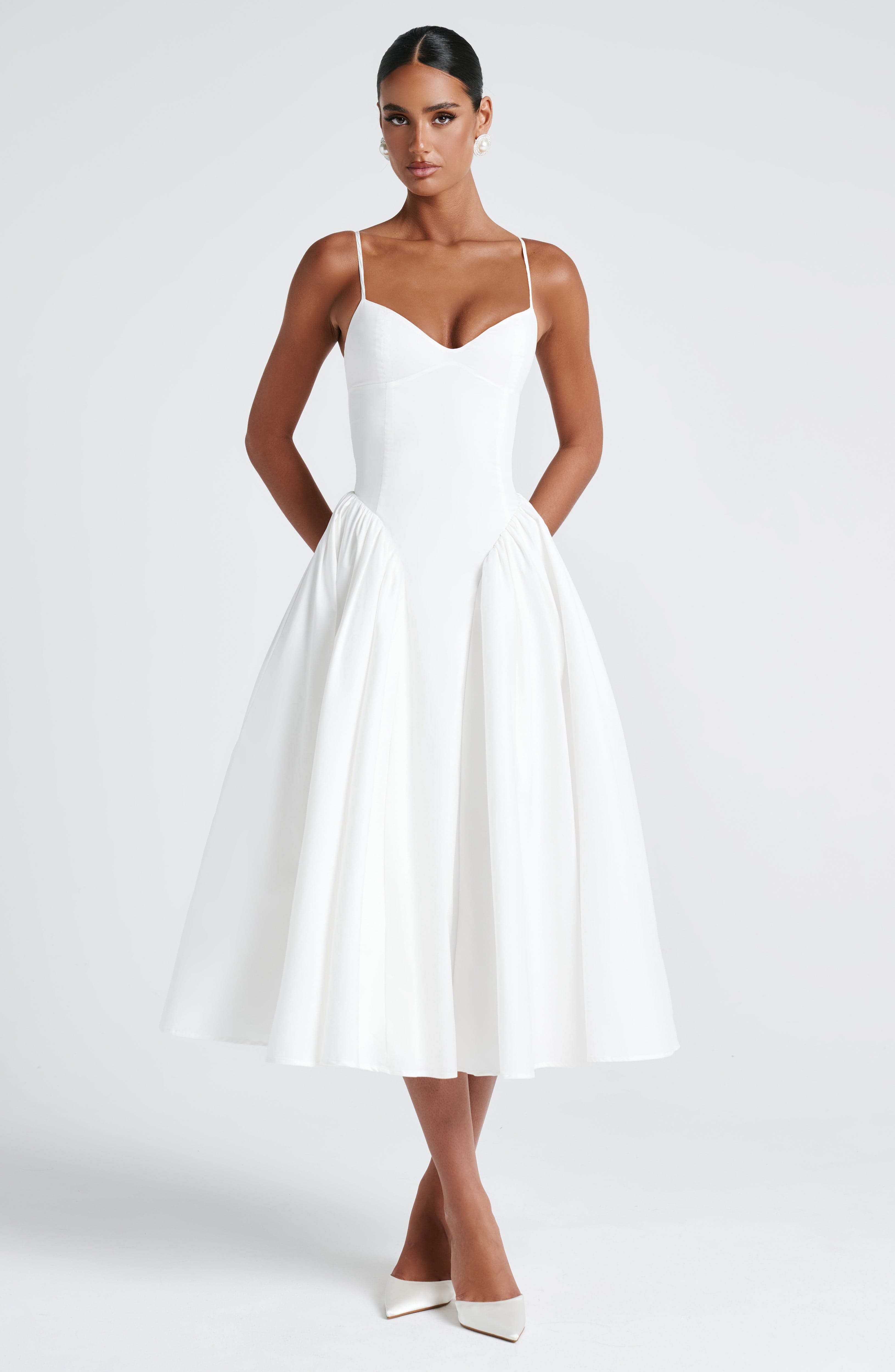 Luminara – Rochie Midi de Damă Elegantă cu Top Ajustat și Fustă Voluminoasă