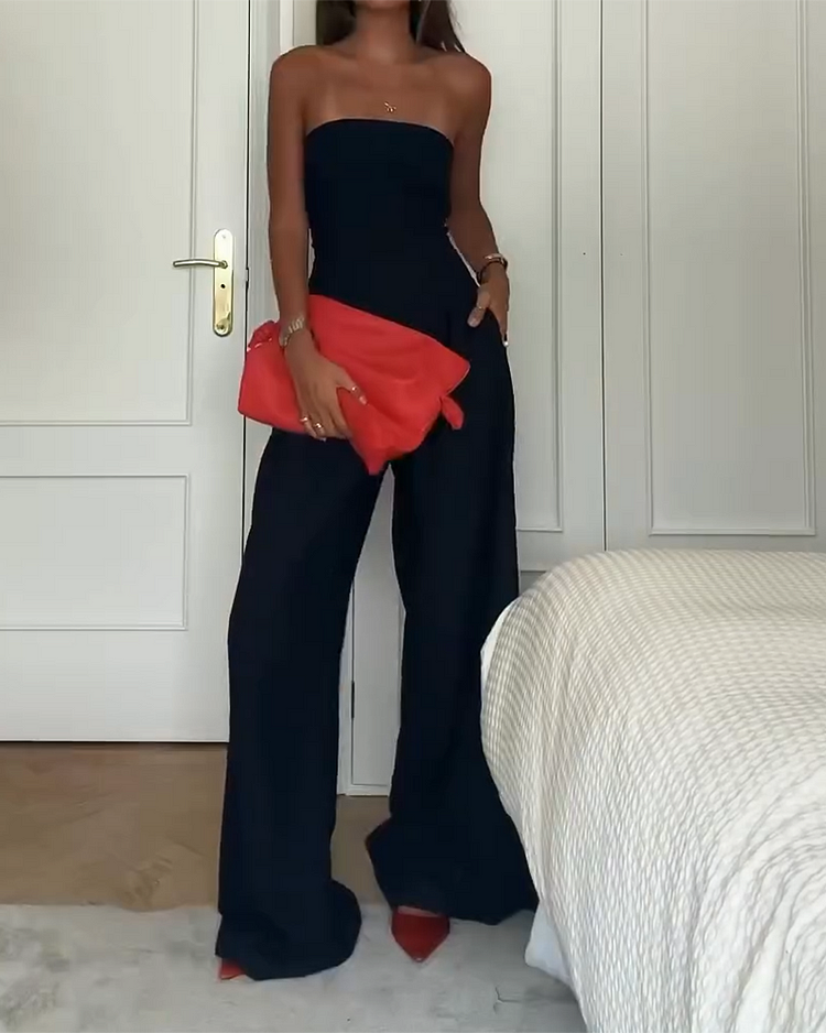 Renata – Salopetă de Damă Elegantă Fără Bretele, Croială Slim