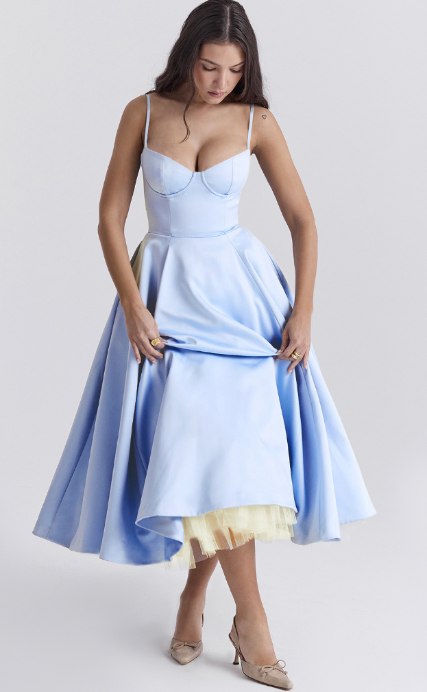 Julia™ | Rochie midi din satin cu corset