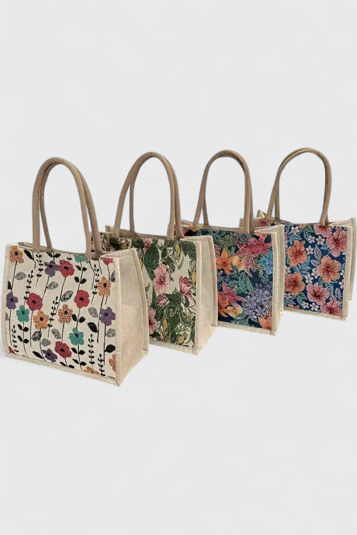 Geantă Jute Taila cu Imprimare Florală și Design Eco-Friendly