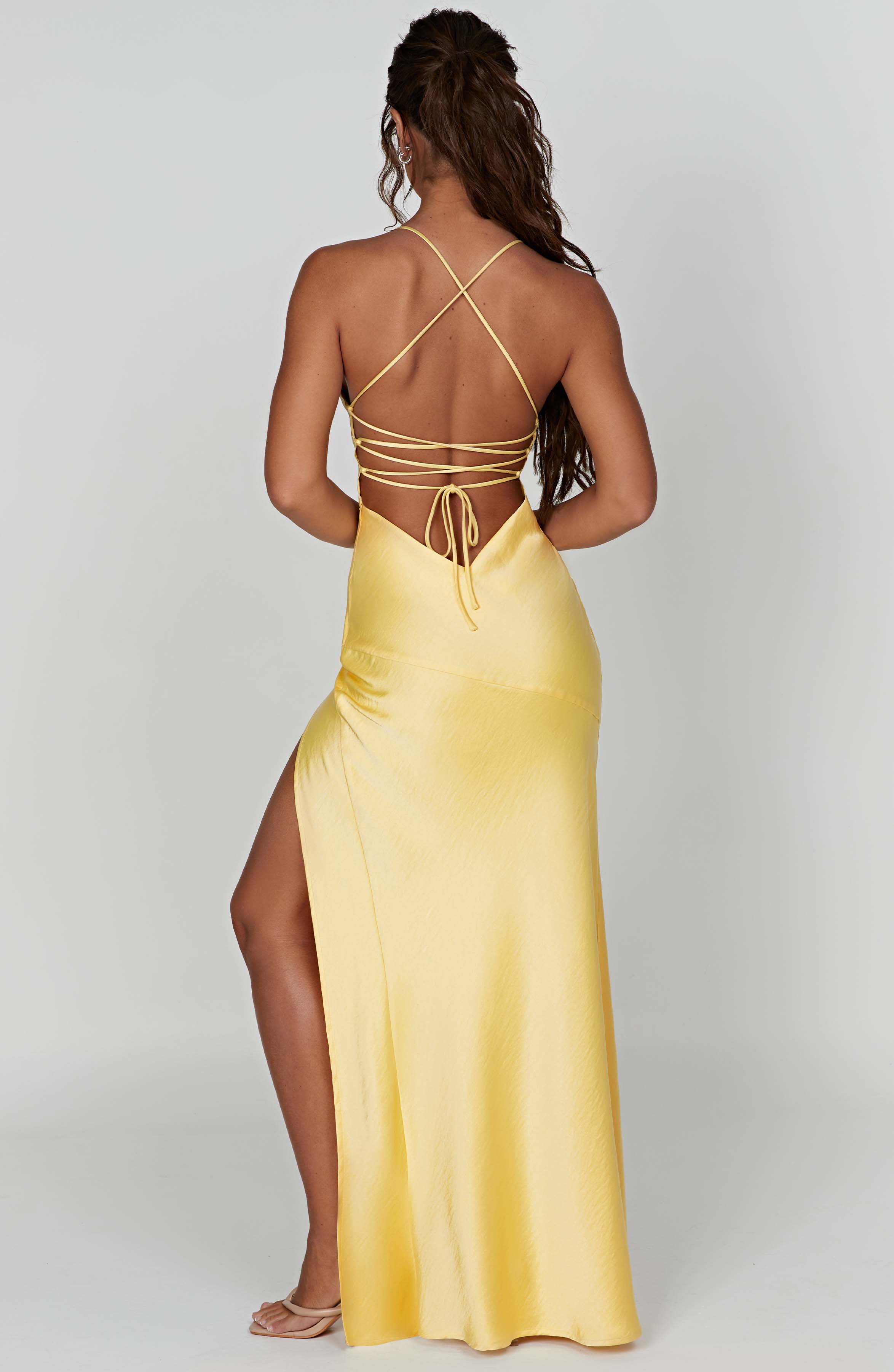 Meliva – Rochie Maxi de Damă cu Decolteu Înalt Satinată