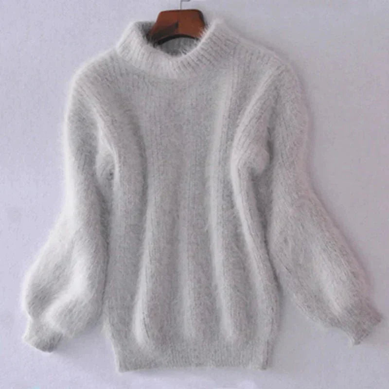 Joy - Pulover oversized cu guler înalt din tricot pufos