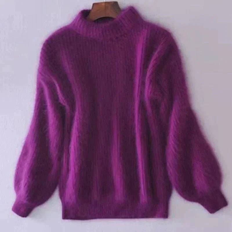 Joy - Pulover oversized cu guler înalt din tricot pufos