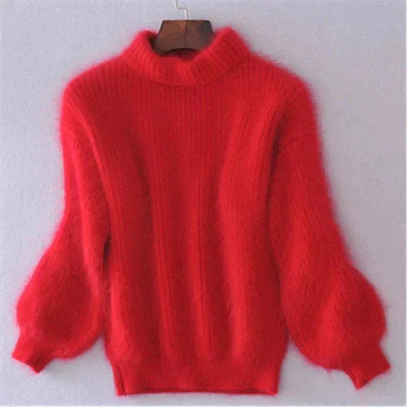Joy - Pulover oversized cu guler înalt din tricot pufos