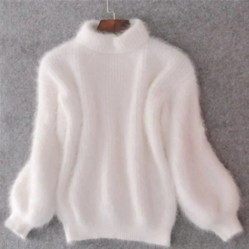 Joy - Pulover oversized cu guler înalt din tricot pufos
