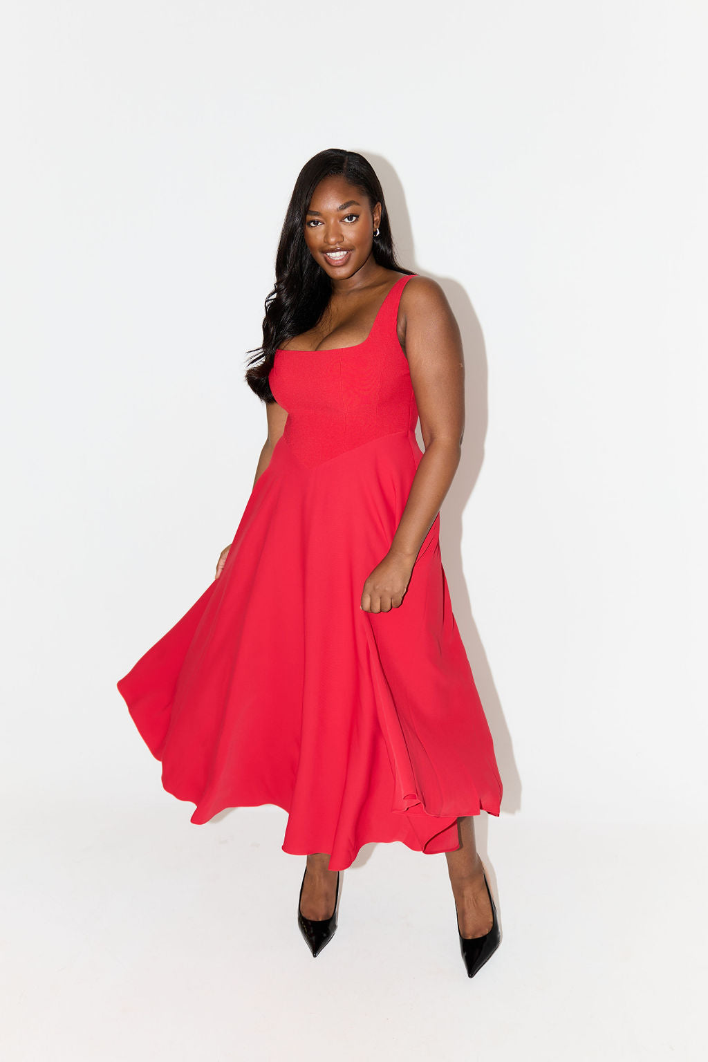 Amelia – Rochie Midi Fluidă de Damă Elegantă