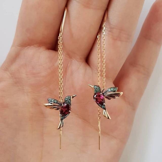 Cercei cu email și zirconii în formă de colibri