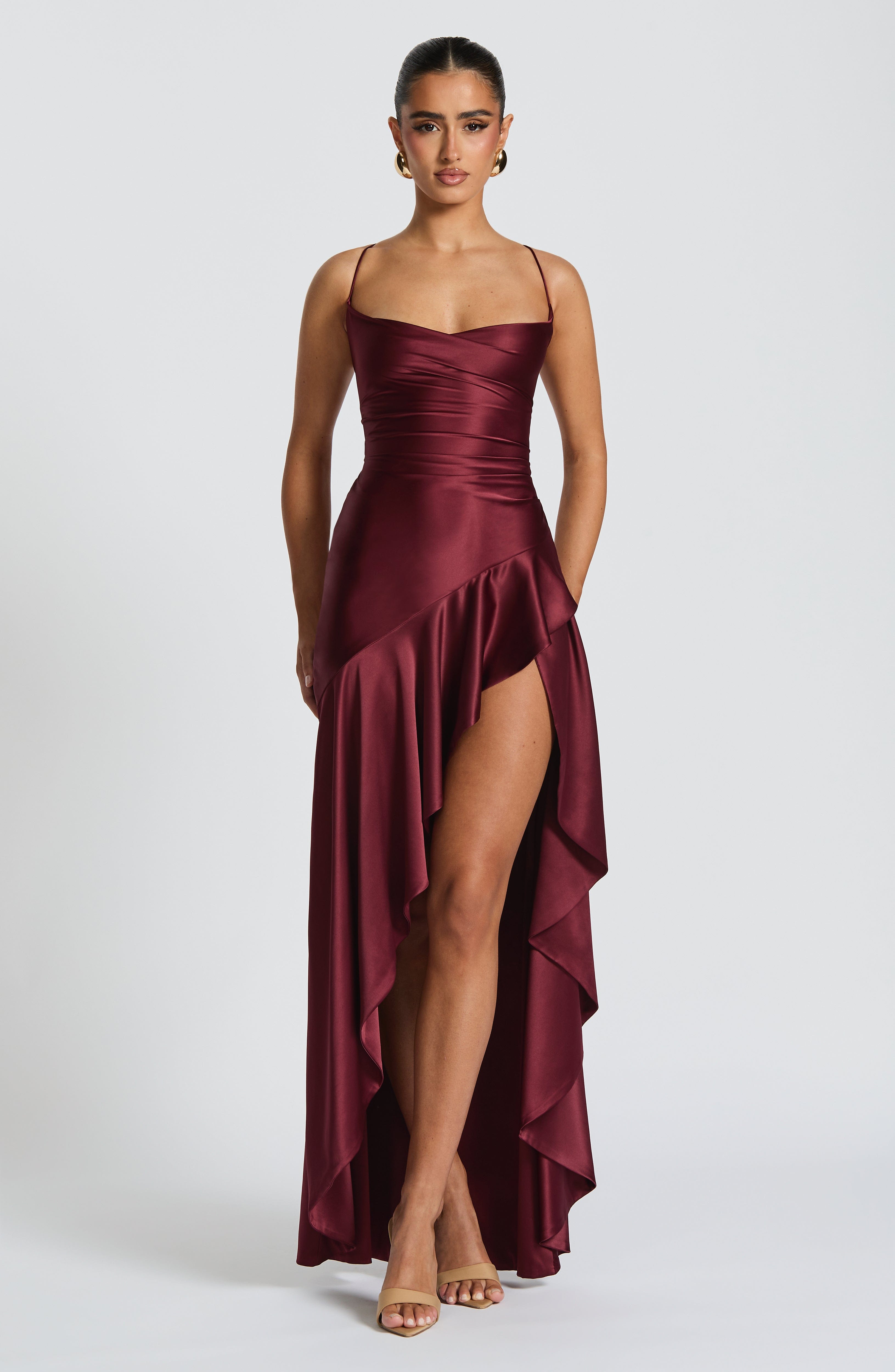 Seraphine – Rochie Maxi Damă Elegantă cu Tiv High-Low și Fanta