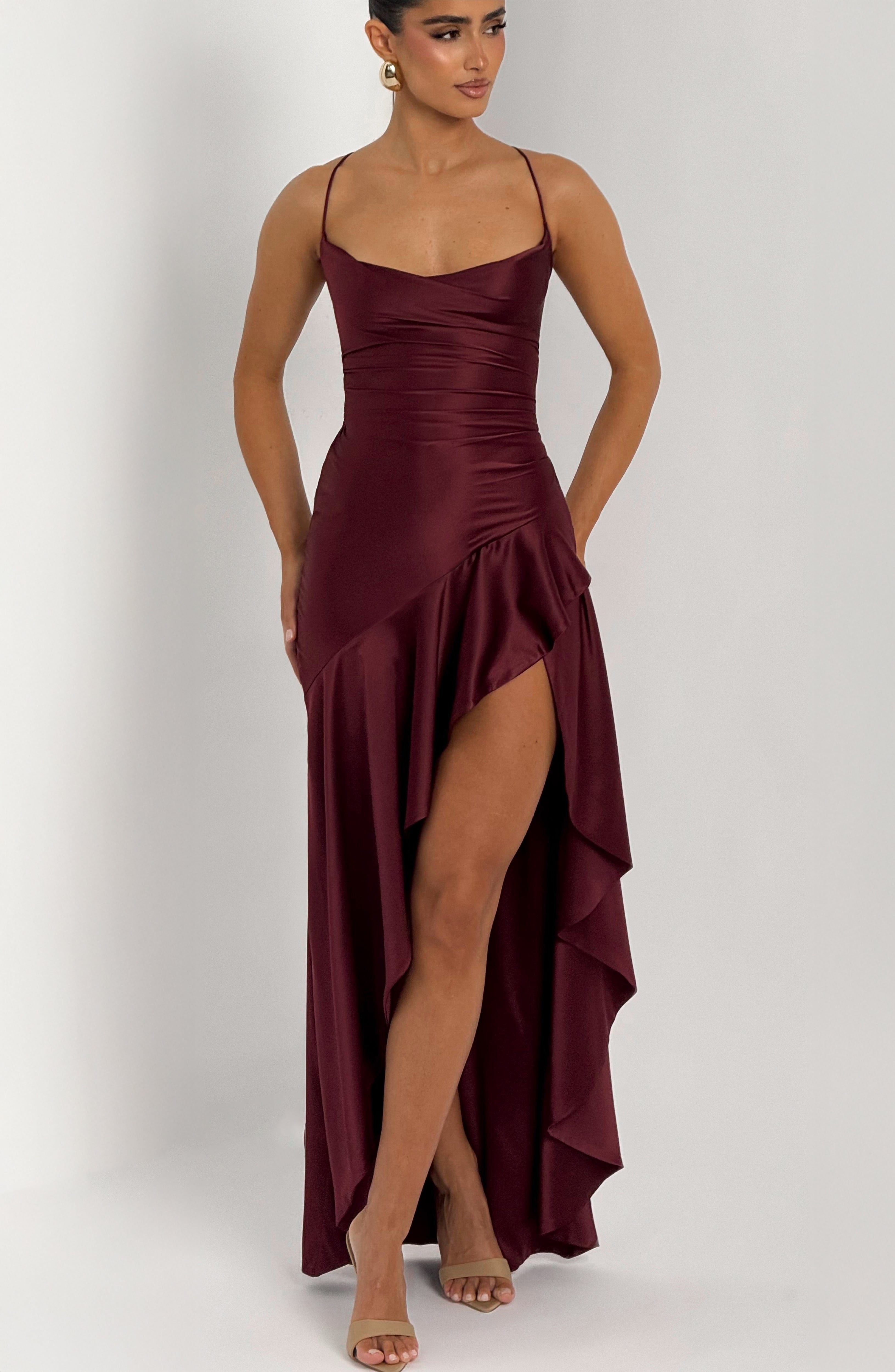 Seraphine – Rochie Maxi Damă Elegantă cu Tiv High-Low și Fanta