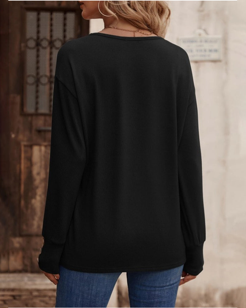 Therese – Top de Damă V-Neck Elegant cu Nasturi