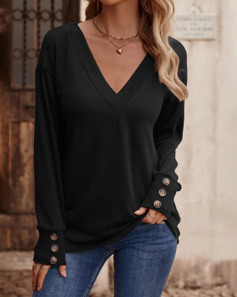 Therese – Top de Damă V-Neck Elegant cu Nasturi