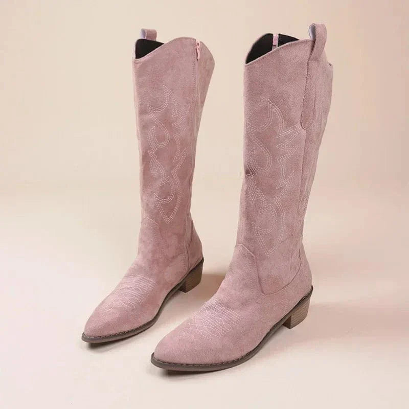 Amarillo – Botine de Damă Cowboy din Suede cu Broderie