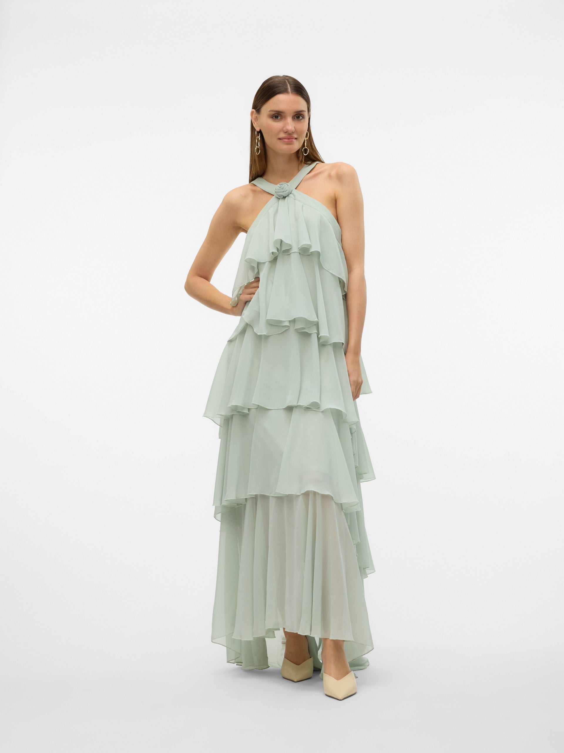 Vera – Rochie Maxi de Damă cu Volane Stratificate Elegantă