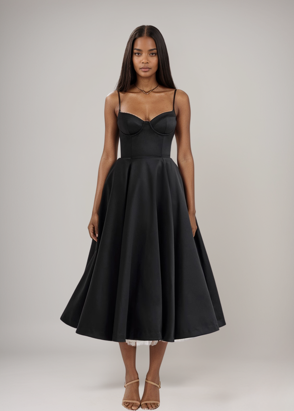 Julia™ | Rochie midi din satin cu corset