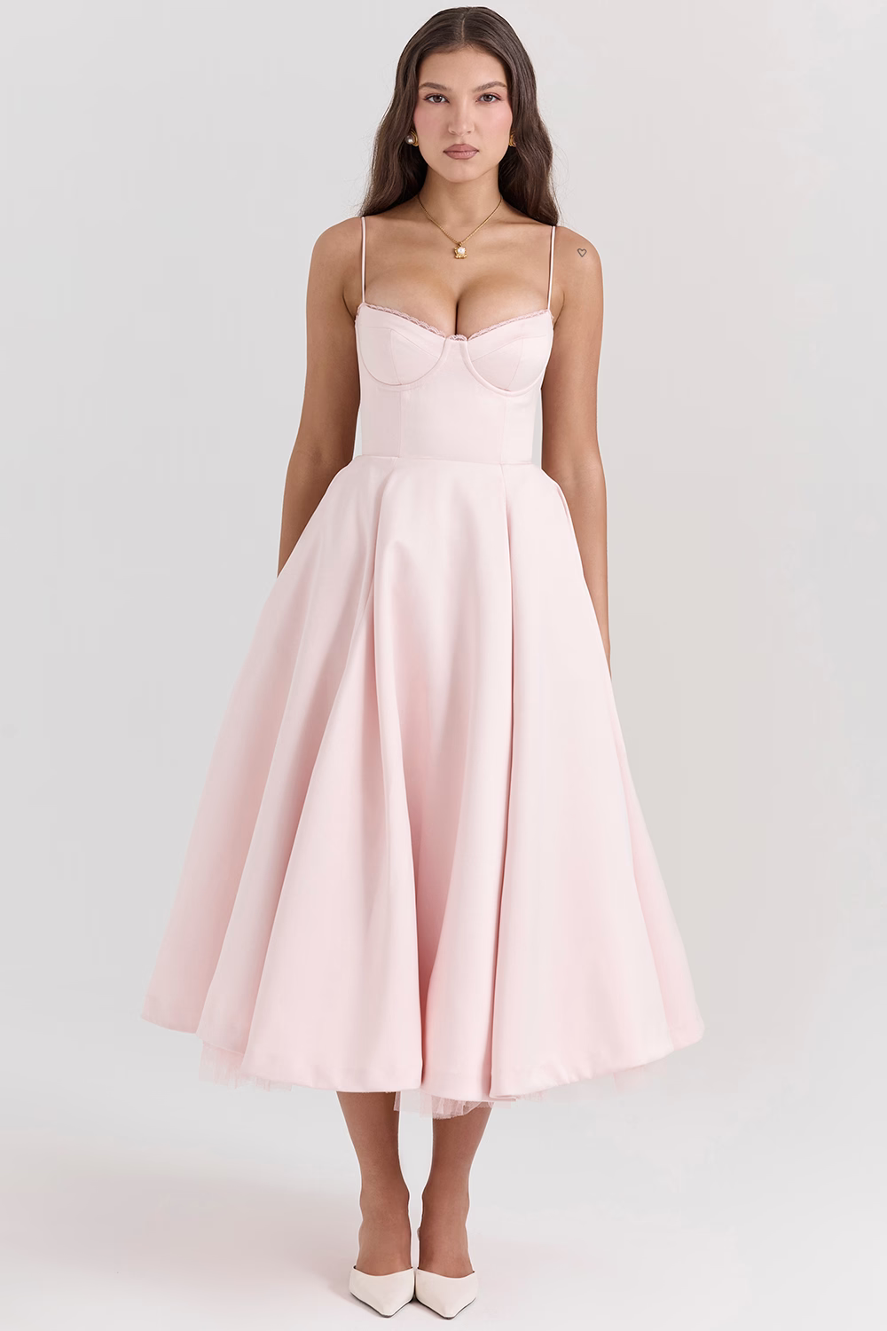 Benilda – Rochie Damă Elegantă Midi din Satin Duchesse și Tul