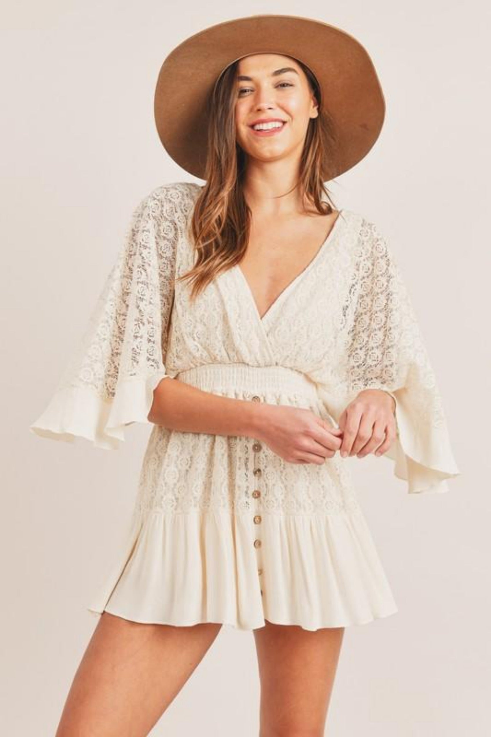 Mira – Rochie Mini Retro de Damă din Dantelă cu Decolteu în V