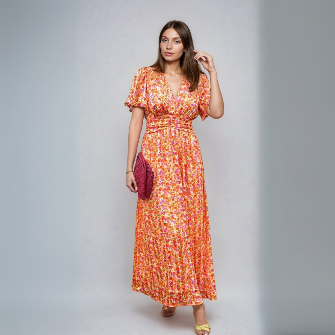 Pauline - Rochie lungă cu motiv floral