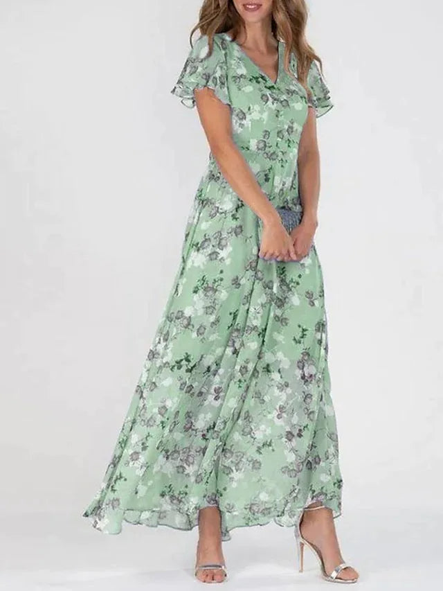 Sofia – Rochie de Damă Maxi cu Flori și Volane Elegante