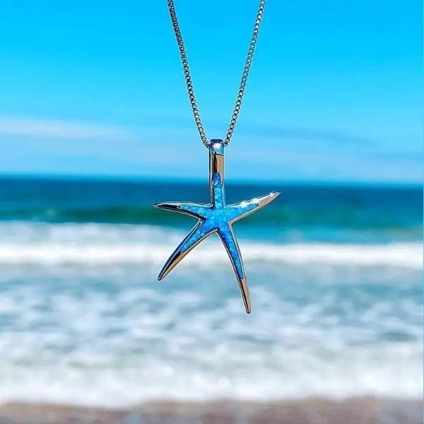 Colier cu Opal Albastru și Stea de Mare din Argint