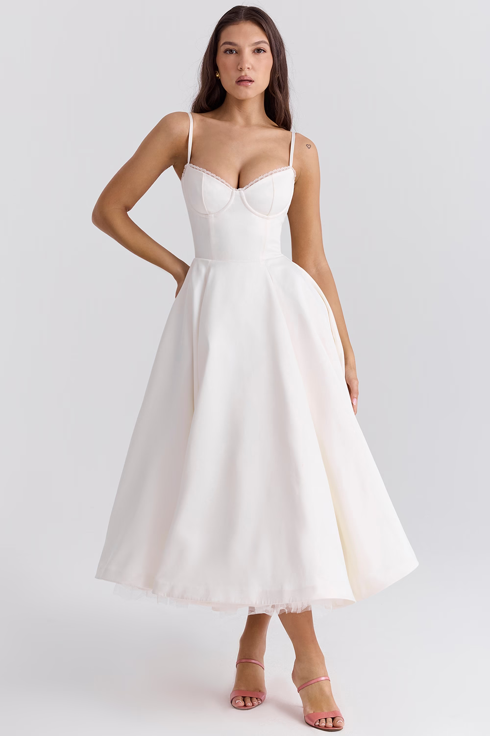 Benilda – Rochie Damă Elegantă Midi din Satin Duchesse și Tul