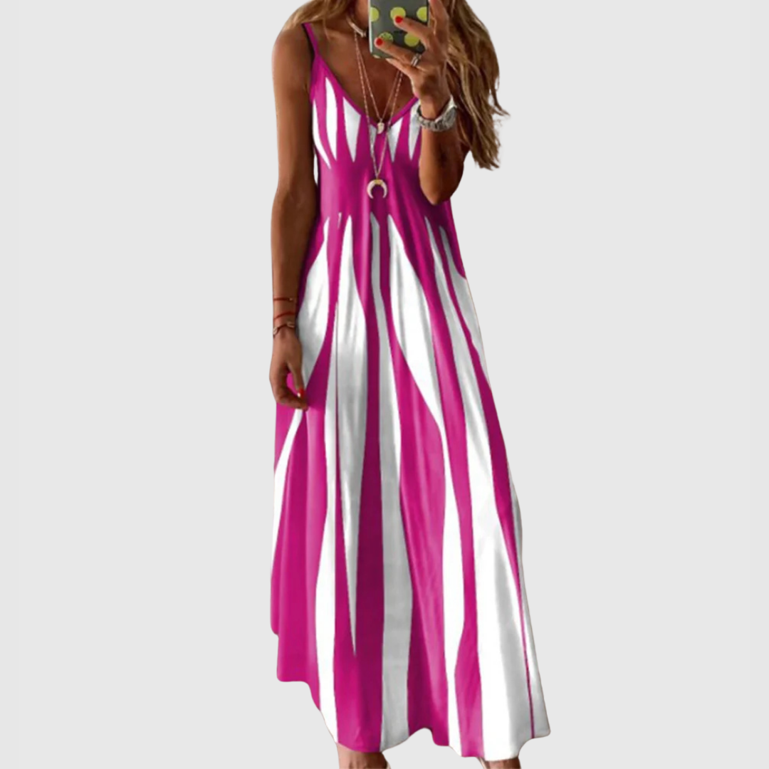 Ariella - Rochie Maxi fără Mâneci cu Dungi Chic