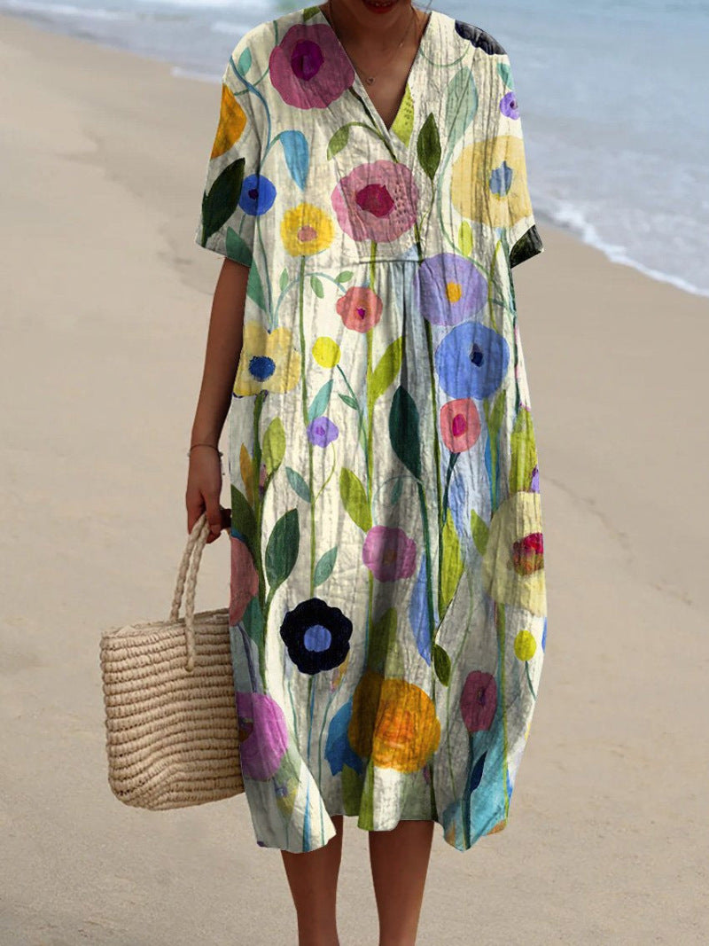 Adelmira - Rochie de vară colorată cu model floral