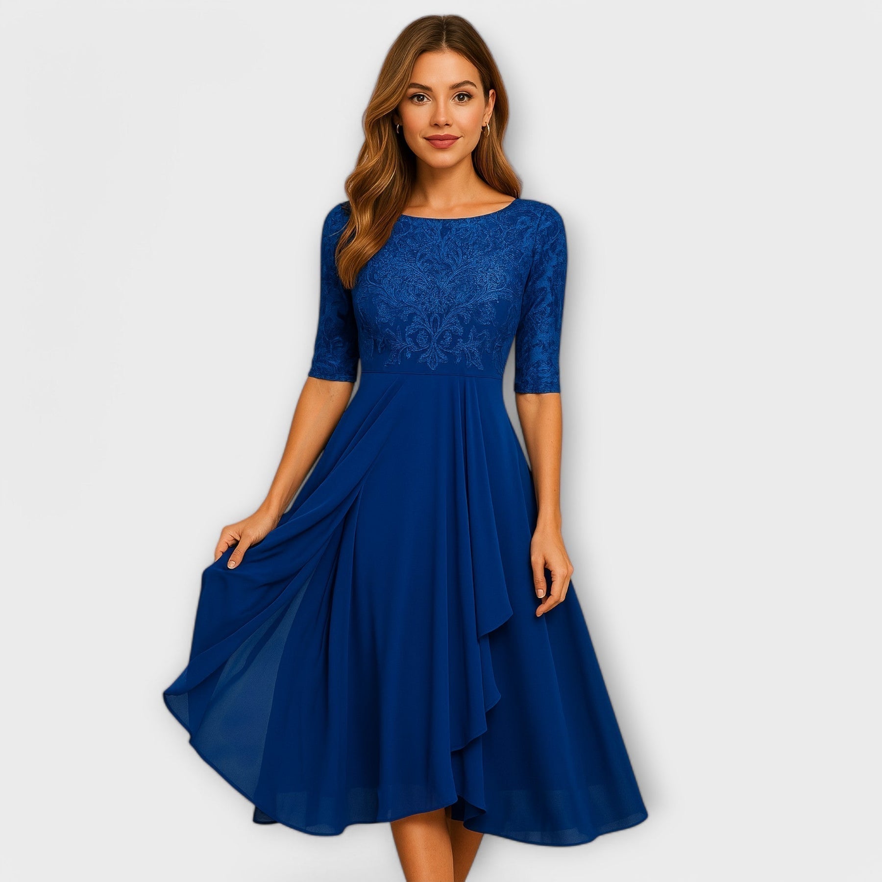 Martha | Rochie Midi cu Mâneci din Dantelă