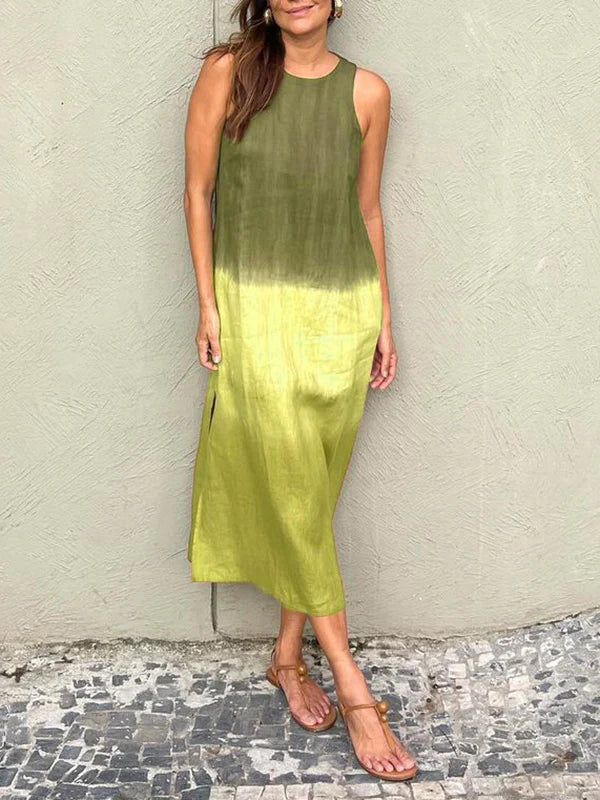 Briar - Rochie lungă din bumbac și in, cu fante laterale, casual