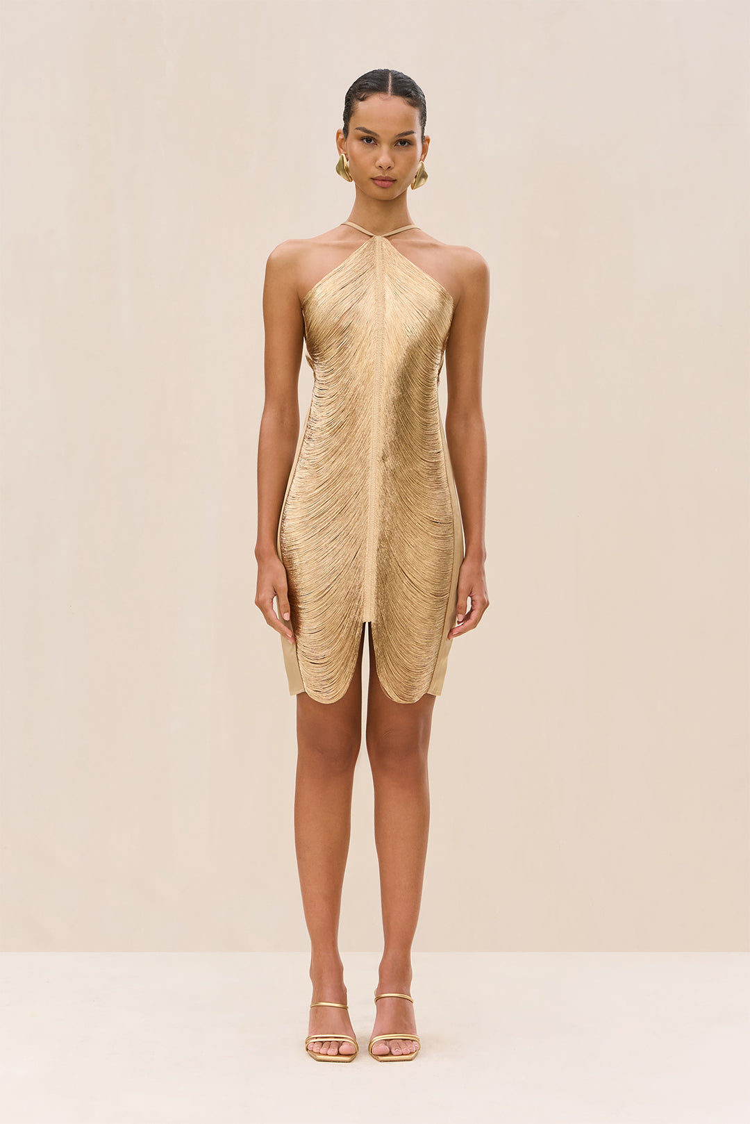 Sahara – Rochie Mini Metallic Sculpt pentru Damă Elegantă