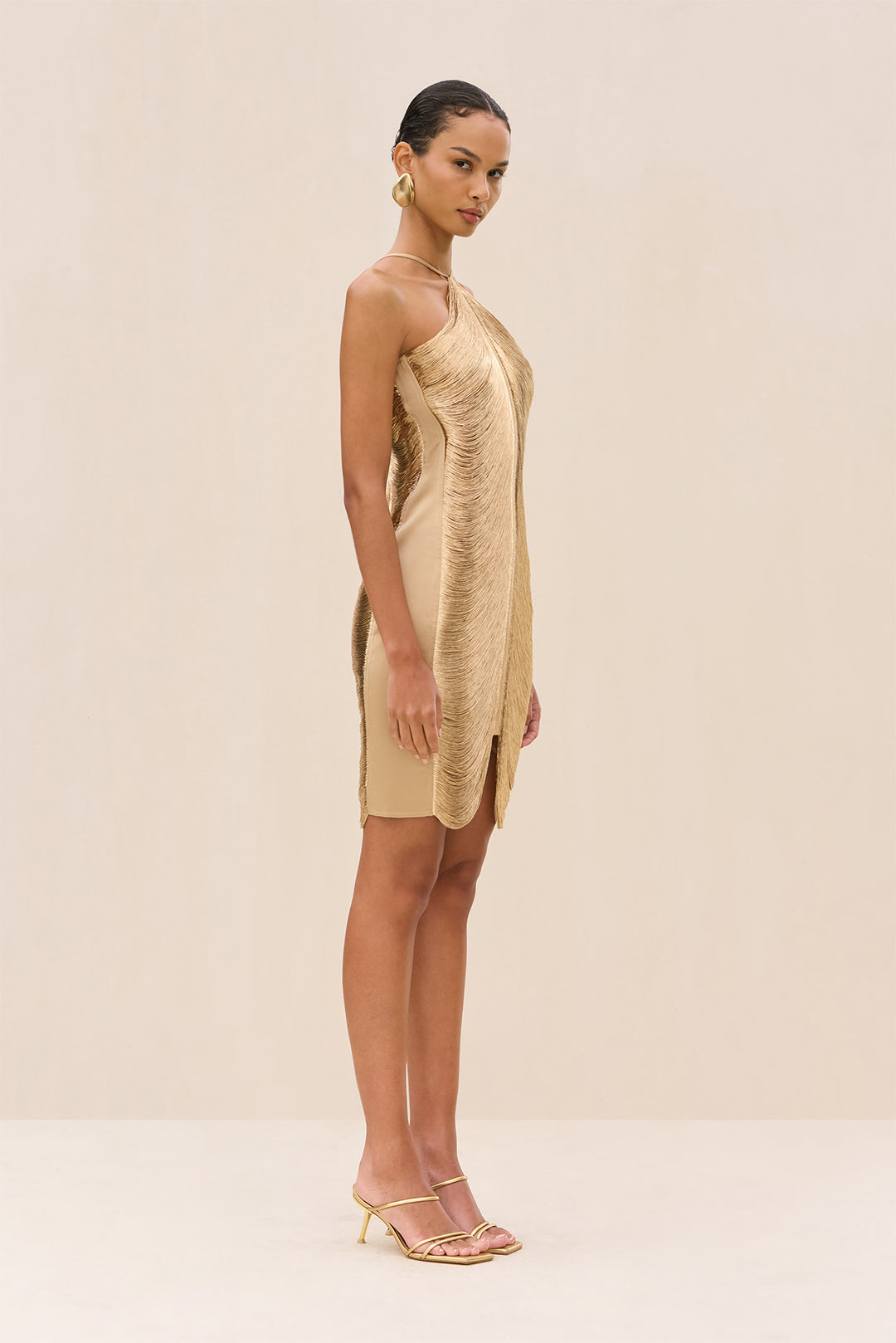 Sahara – Rochie Mini Metallic Sculpt pentru Damă Elegantă